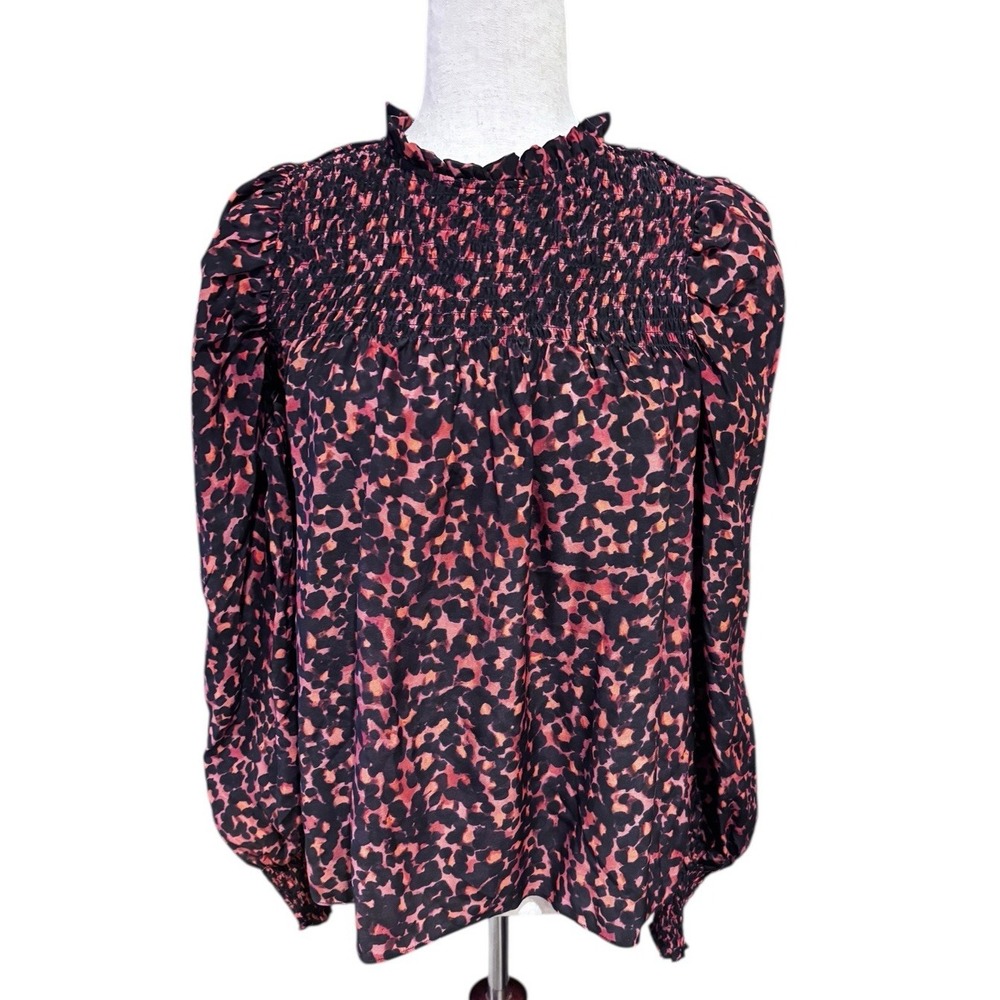Marie Oliver 100% Silk‎ Smocked Long Sleeve Blouse Women's Small